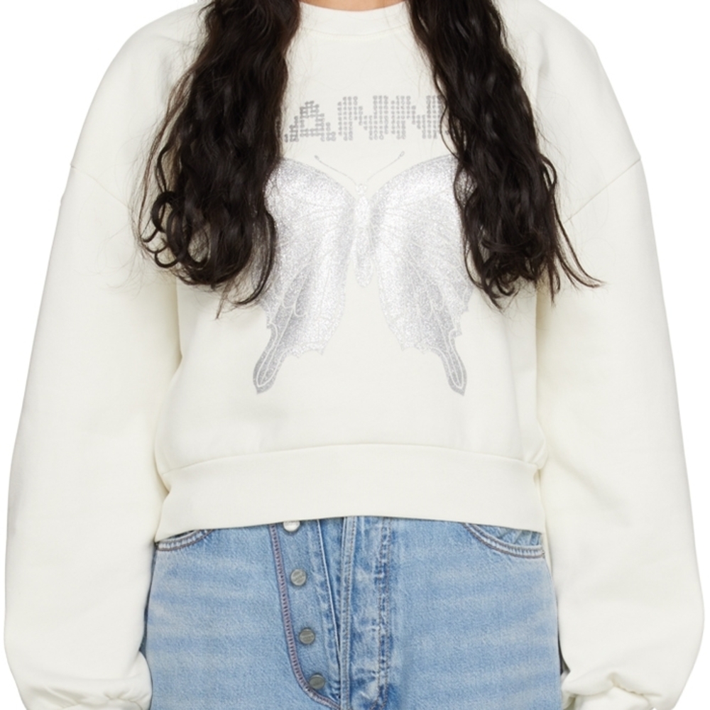 GANNI Cream Sweatshirt with Silver Butterfly, Small - Picture 2 of 9
